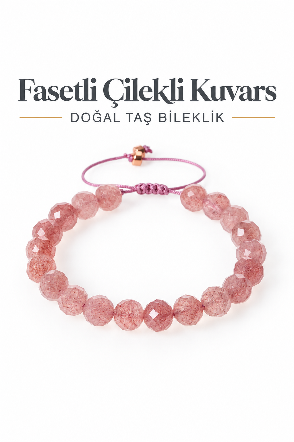 Fasetli Çilekli Kuvars Makrome Bileklik