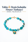 Yıldız & Deniz Kabuklu Gümüş Aparatlı Firuze (Turkuaz) Bileklik
