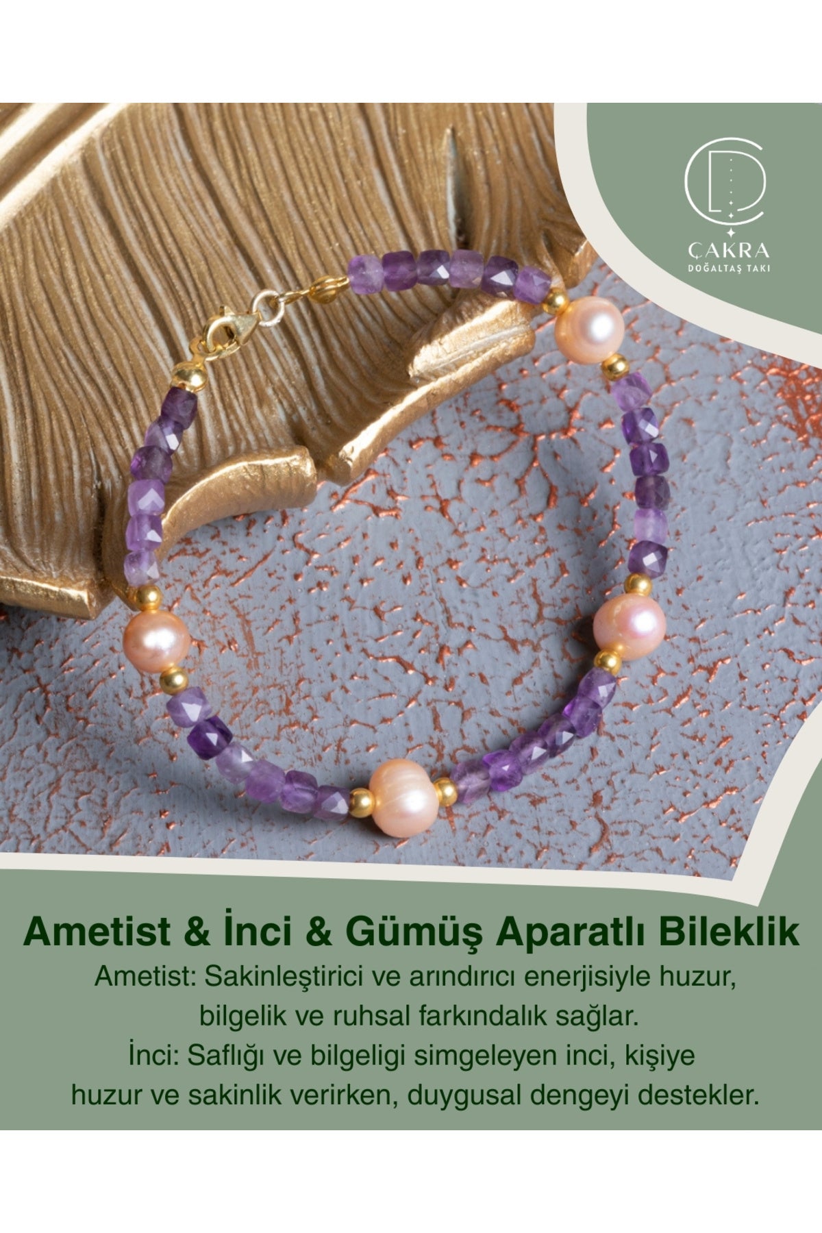 Ametist & İnci & Gümüş Aparatlı Bileklik — görsel 1