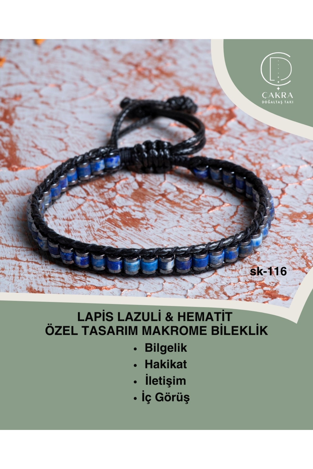 Lapis Lazuli & Hematit Özel Tasarım Makrome Bileklik — görsel 1