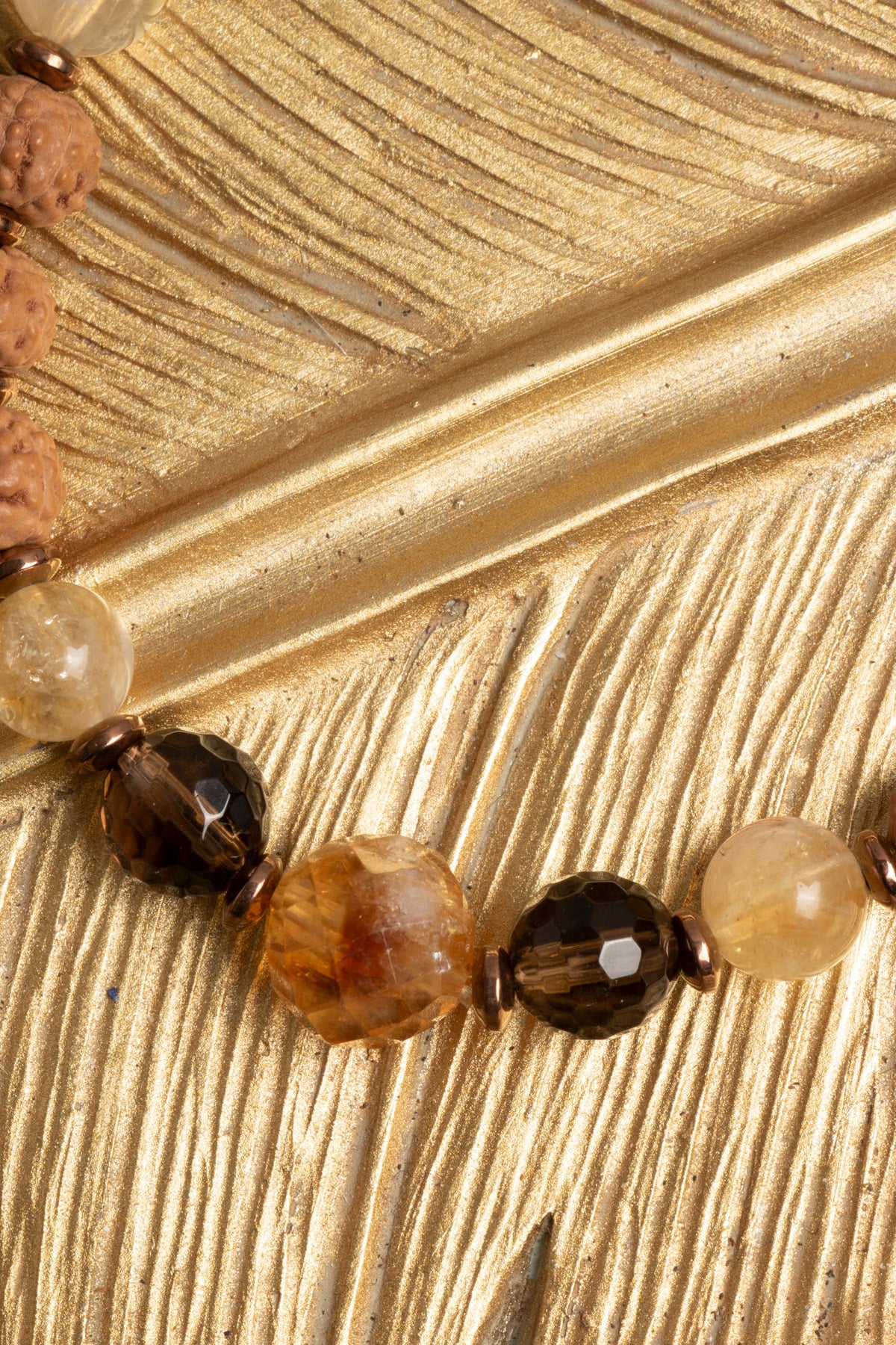 Sertifikalı Doğal Dumanlı Kuvars, Sitrin ve Rudraksha Taşı Bileklik — görsel 4