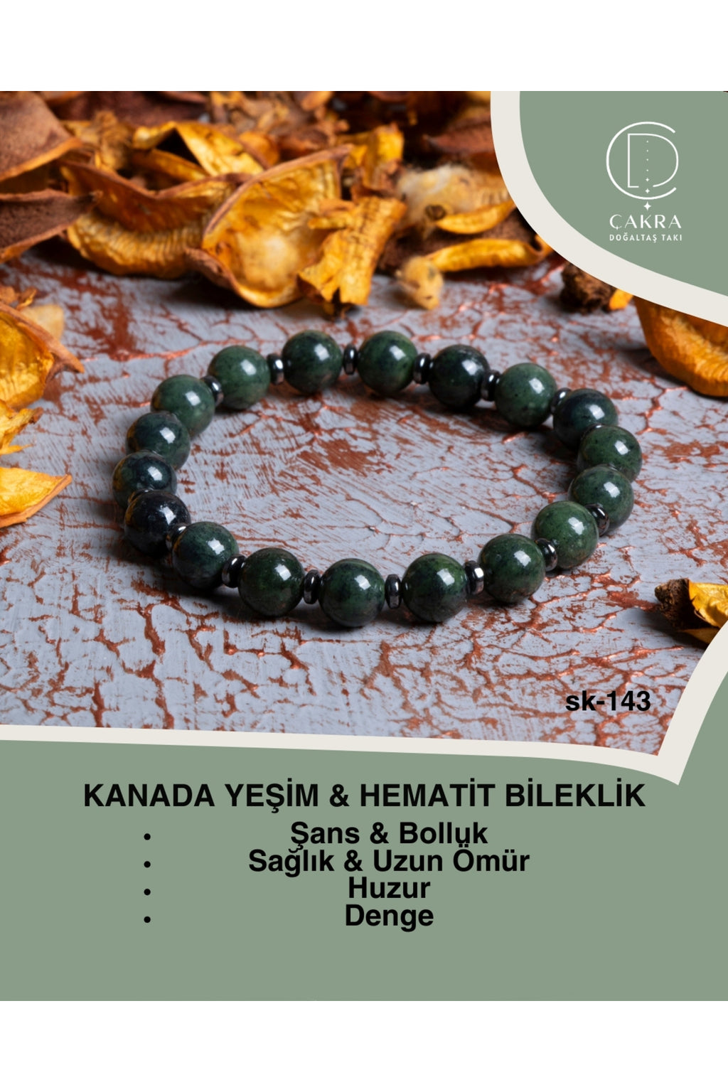 Kanada Yeşim & Hematit Bileklik — görsel 1