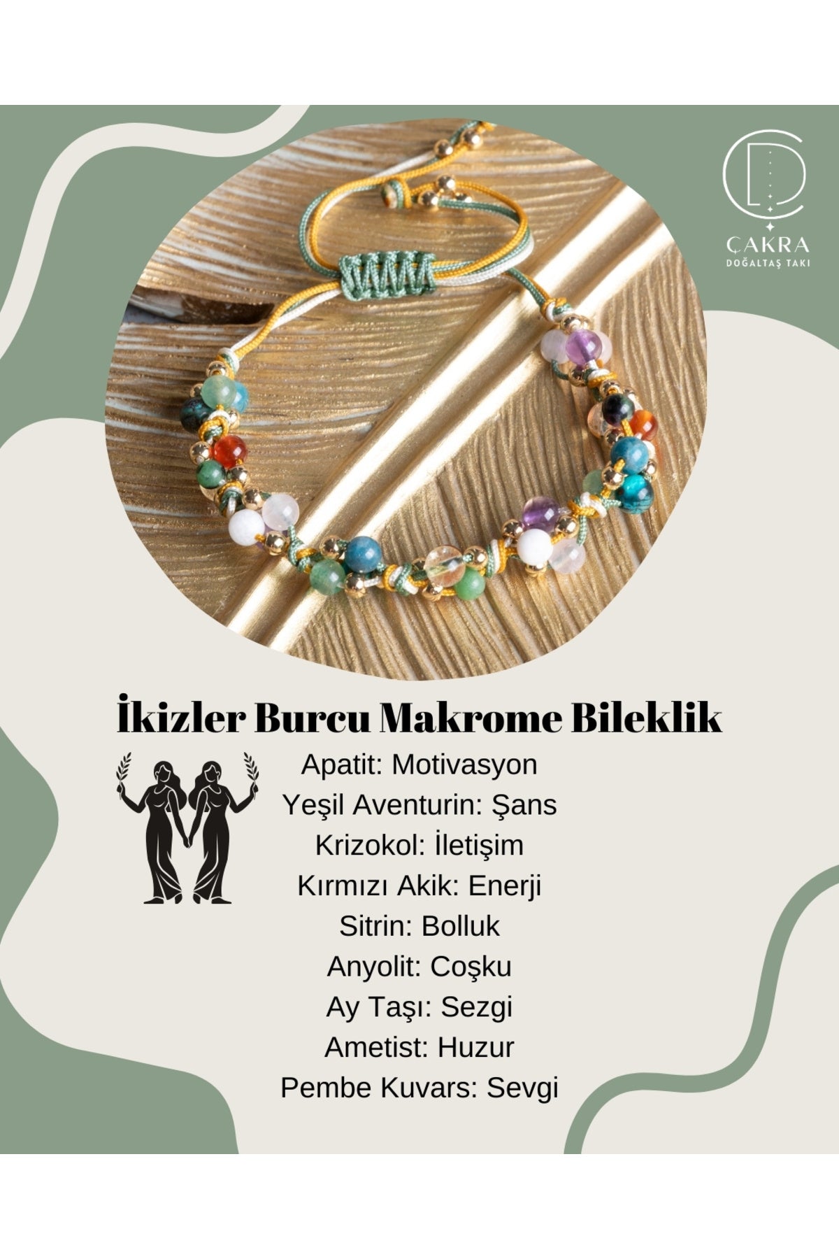 İkizler Burcu Makrome Bileklik — görsel 1