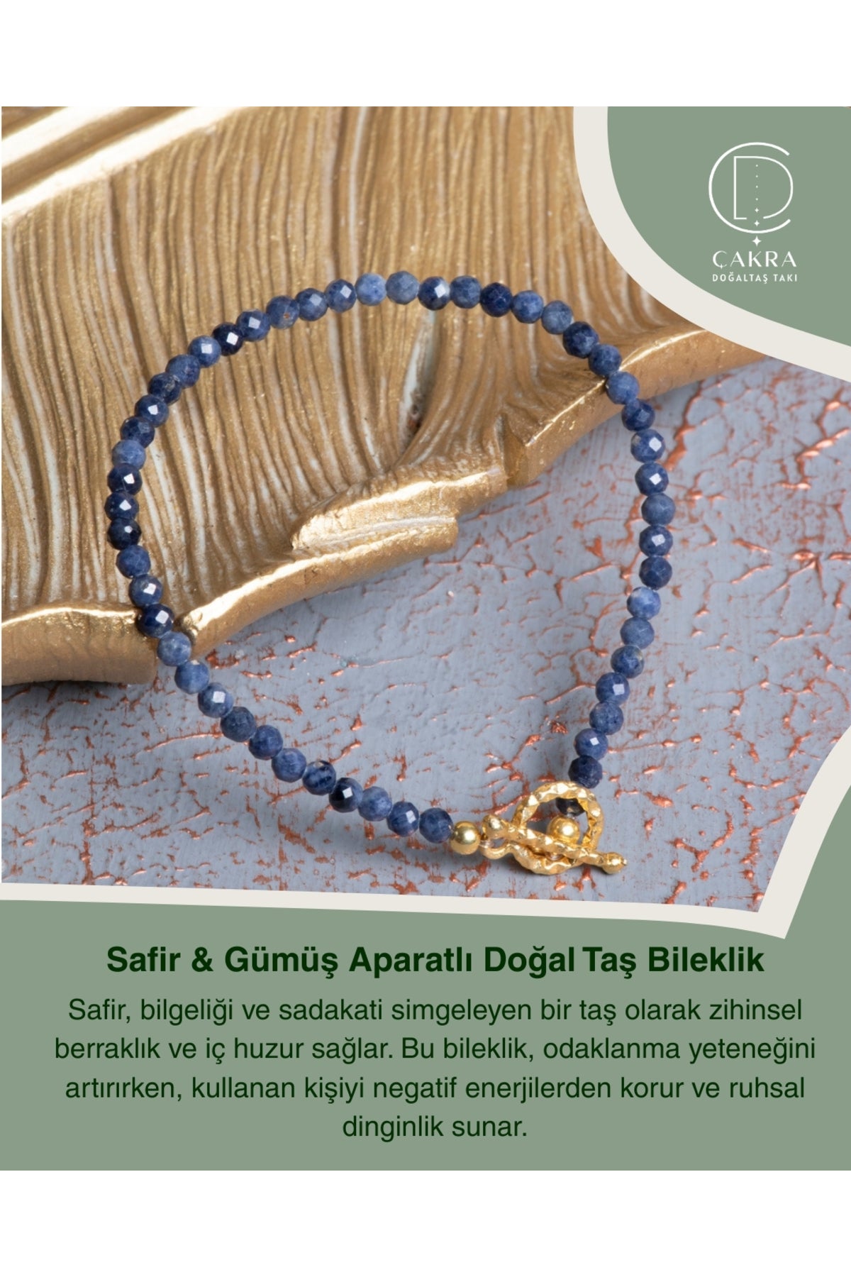 Safir & Gümüş Aparatlı Doğal Taş Bileklik — görsel 1