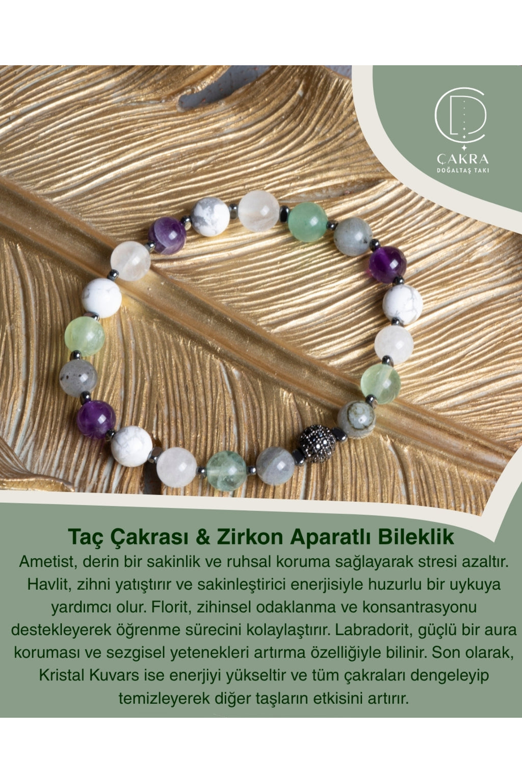 Taç Çakrası & Zirkon Aparatlı Bileklik — görsel 1