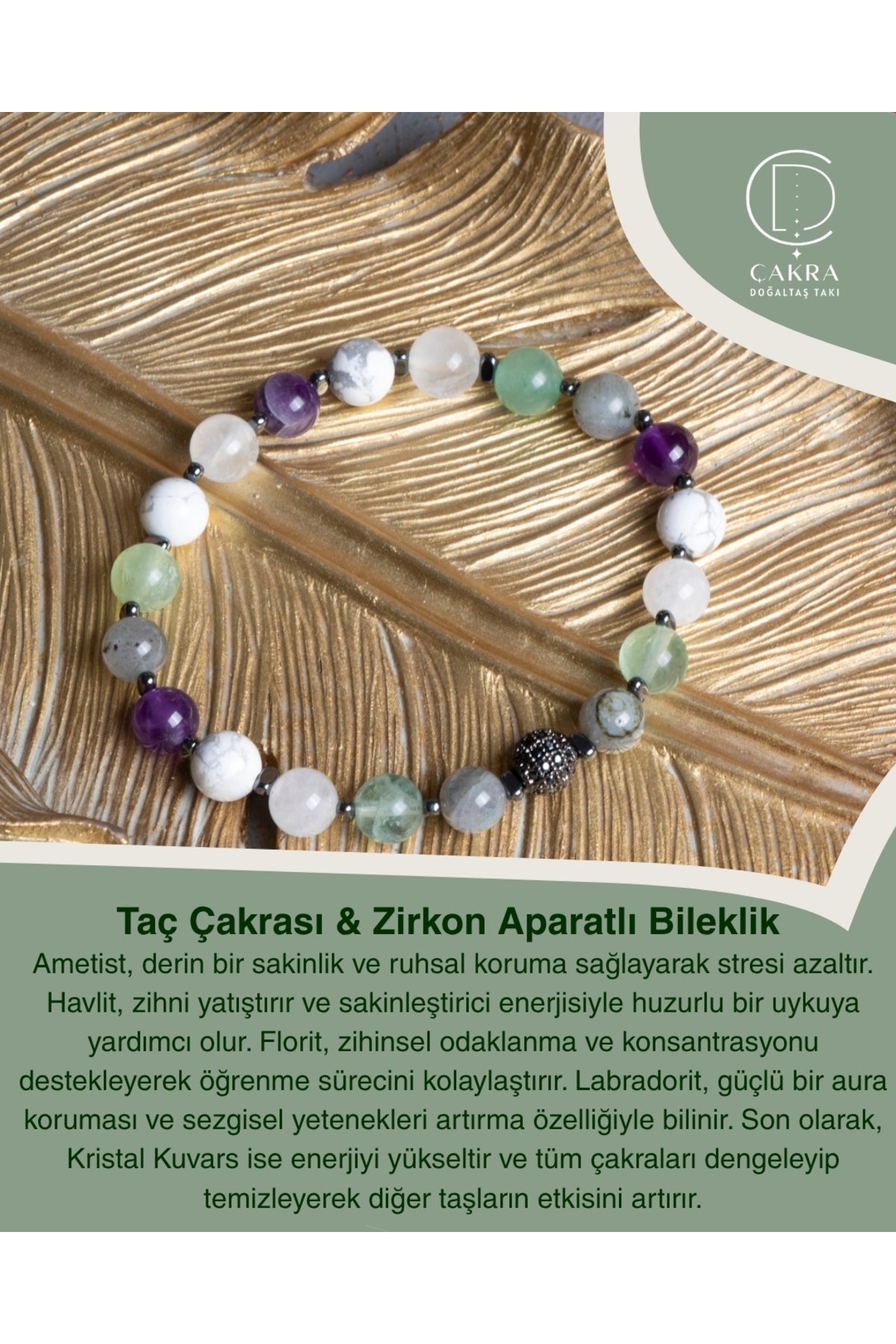 Taç Çakrası & Zirkon Aparatlı Bileklik — görsel 1