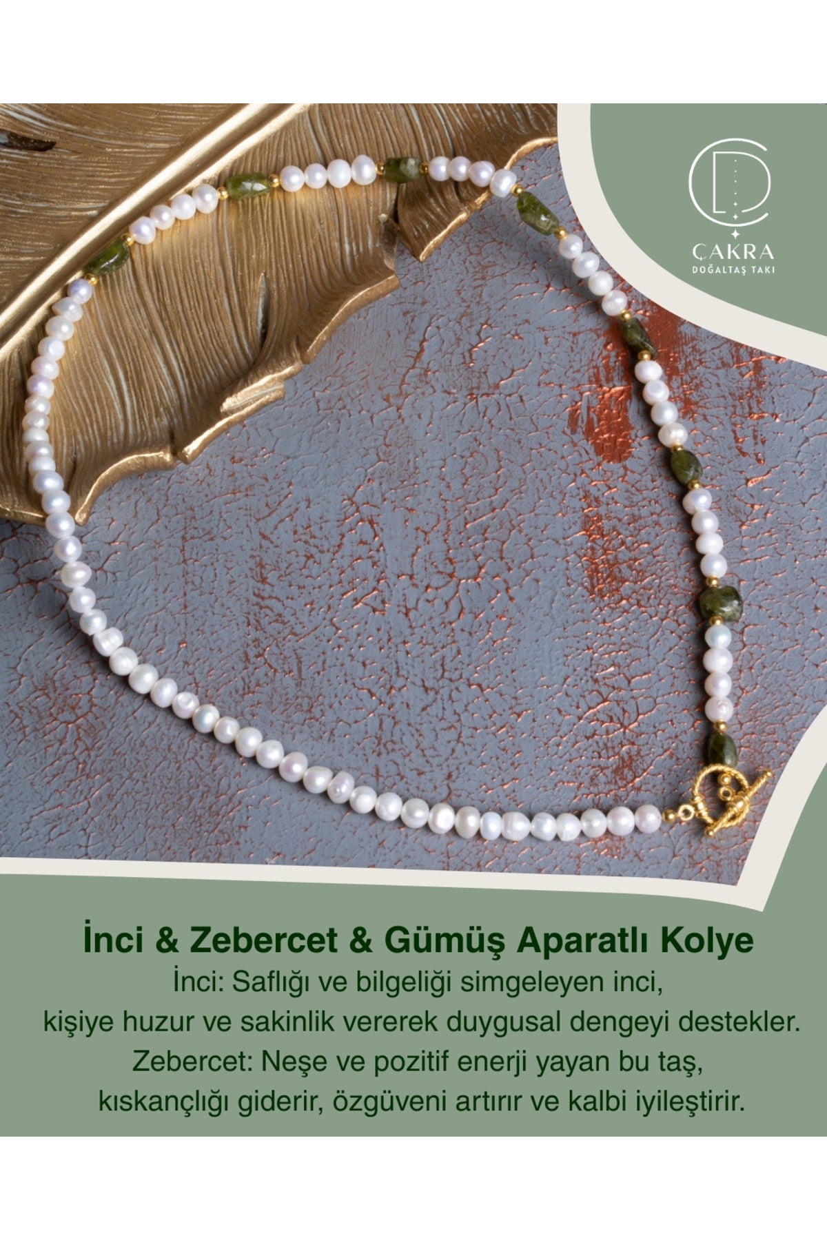 İnci & Zebercet & Gümüş Aparatlı Kolye — görsel 1