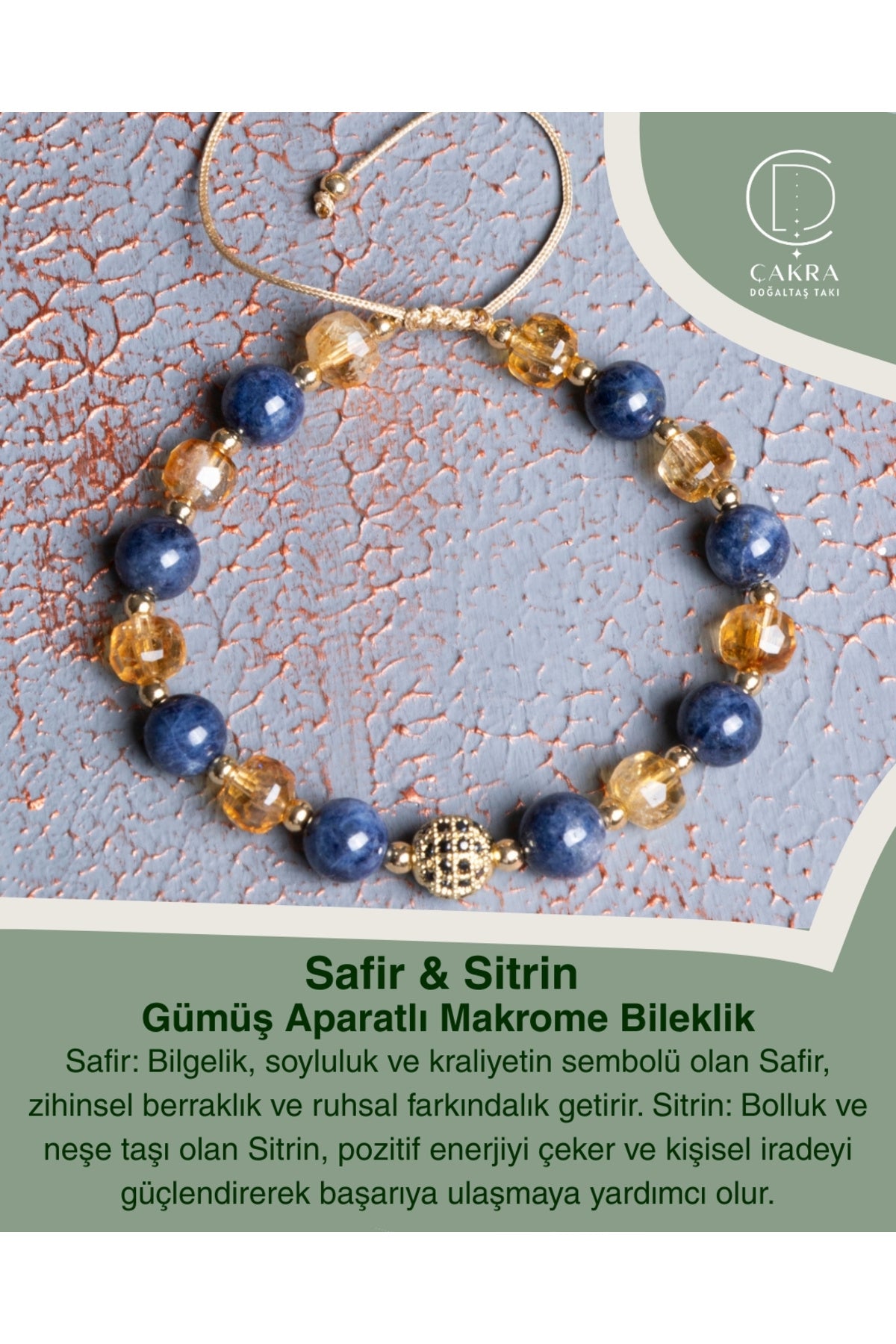 Safir & Sitrin Gümüş Aparatlı Makrome Bileklik — görsel 1