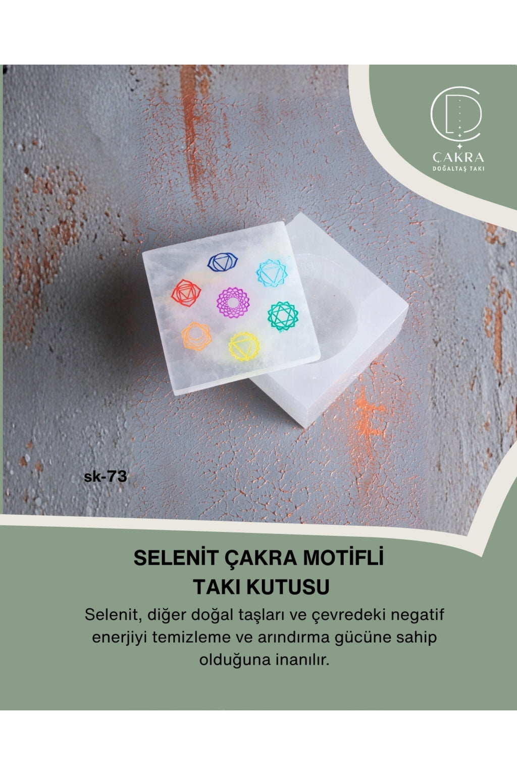 Selenit Çakra Motifli Kare Takı Kutusu — görsel 1