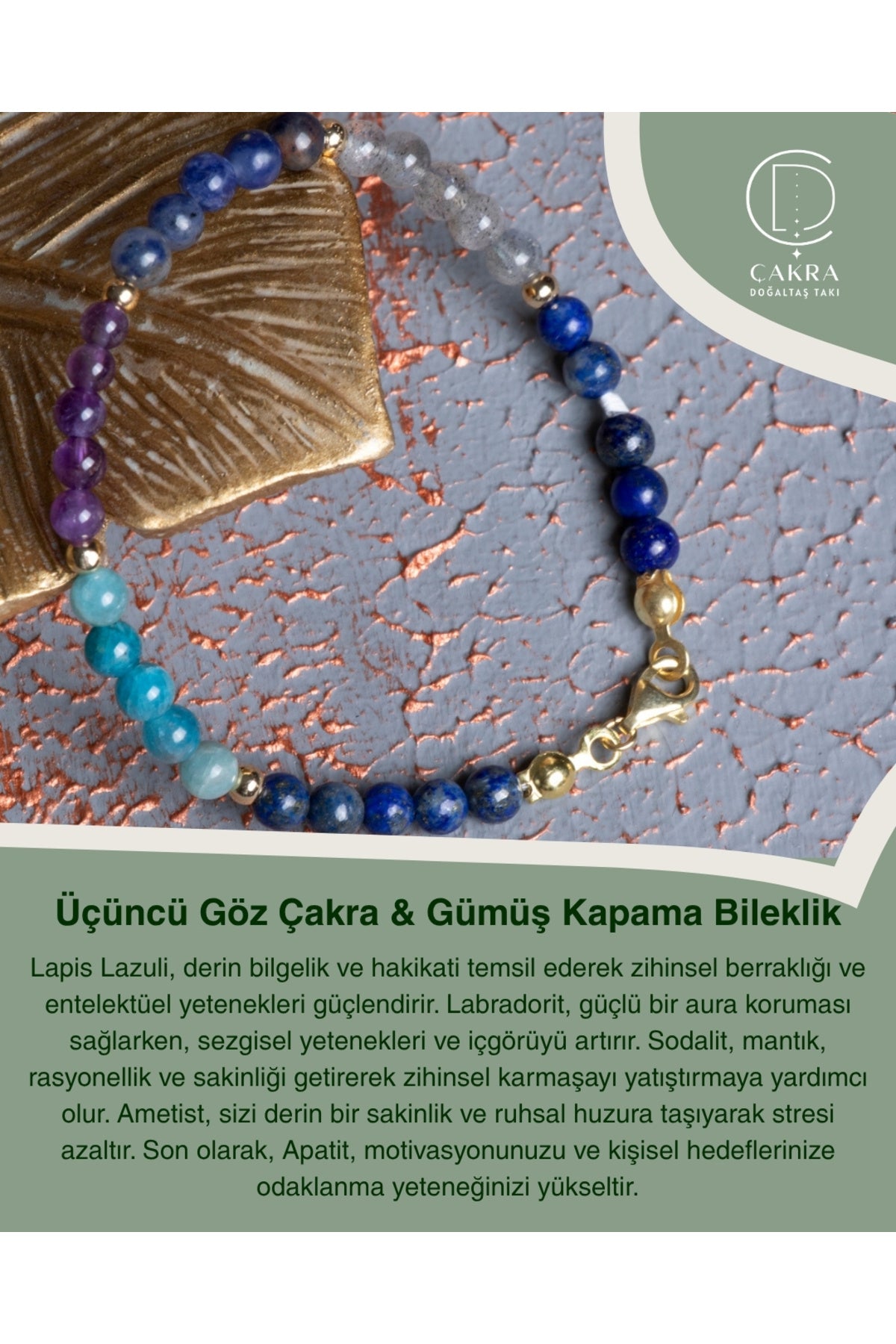 Üçüncü Göz Çakra & Gümüş Kapama Bileklik — görsel 1