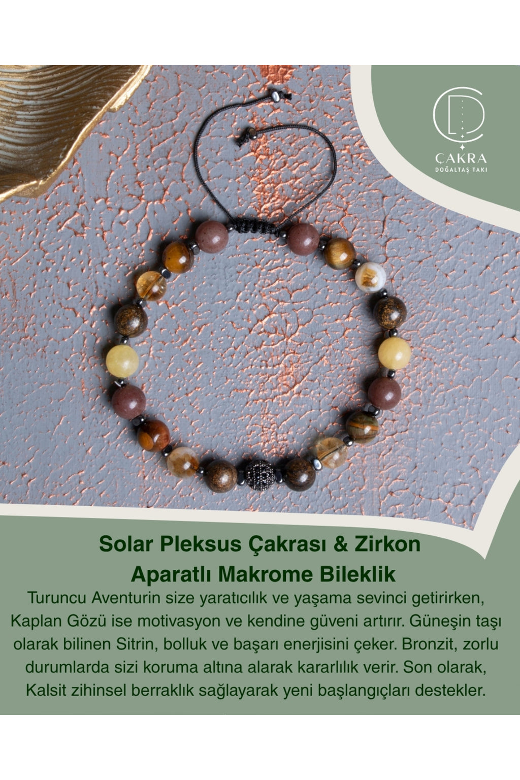 Solar Pleksus Çakrası & Zirkon Aparatlı Makrome Bileklik — görsel 1