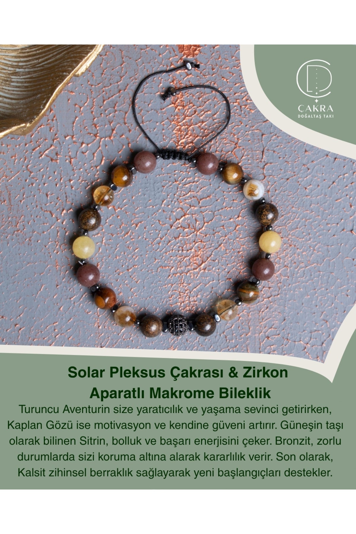 Solar Pleksus Çakrası & Zirkon Aparatlı Makrome Bileklik — görsel 1