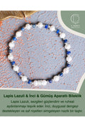Lapis Lazuli & İnci & Gümüş Aparatlı Bileklik — görsel 1