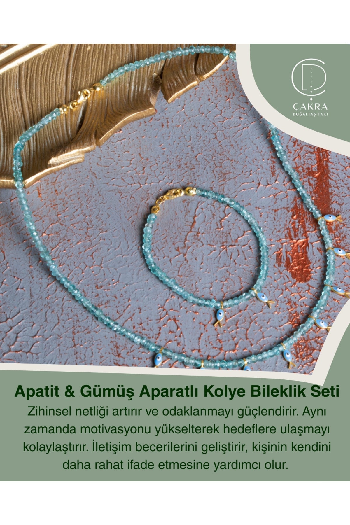 Apatit & Gümüş Aparatlı Kolye Bileklik Seti — görsel 1