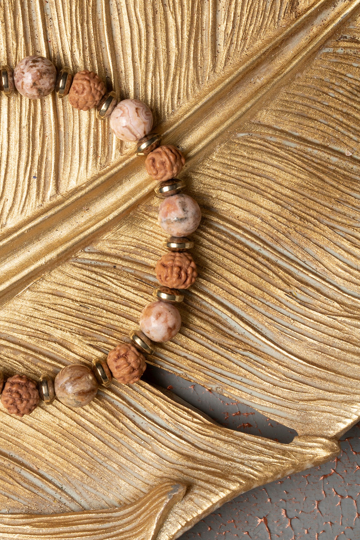 Sertifikalı Doğal Rudraksha ve Rodokrozit Taşı Bileklik — görsel 4
