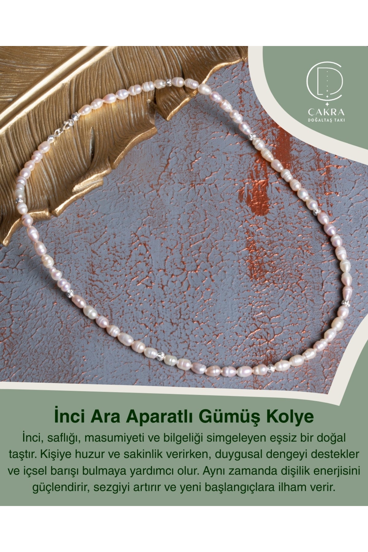İnci Ara Aparatlı Gümüş Kolye — görsel 1