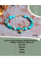 Yıldız & Deniz Kabuklu Gümüş Aparatlı Firuze (Turkuaz) Bileklik — görsel 1
