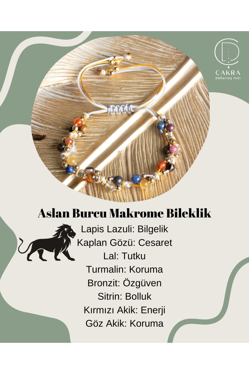 Aslan Burcu Makrome Bileklik — görsel 1