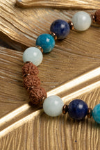 Sertifikalı Doğal Rudraksha, Akuamarin, Apatit ve Lapis Lazuli Taşı Bileklik — görsel 2