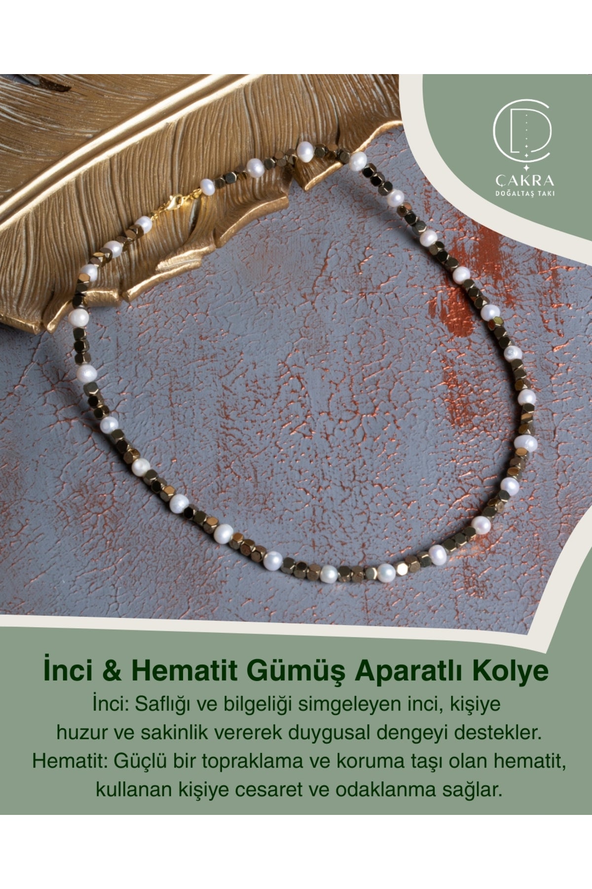 İnci & Hematit Gümüş Aparatlı Kolye — görsel 1