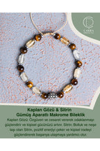 Kaplan Gözü & Sitrin Gümüş Aparatlı Makrome Bileklik — görsel 1