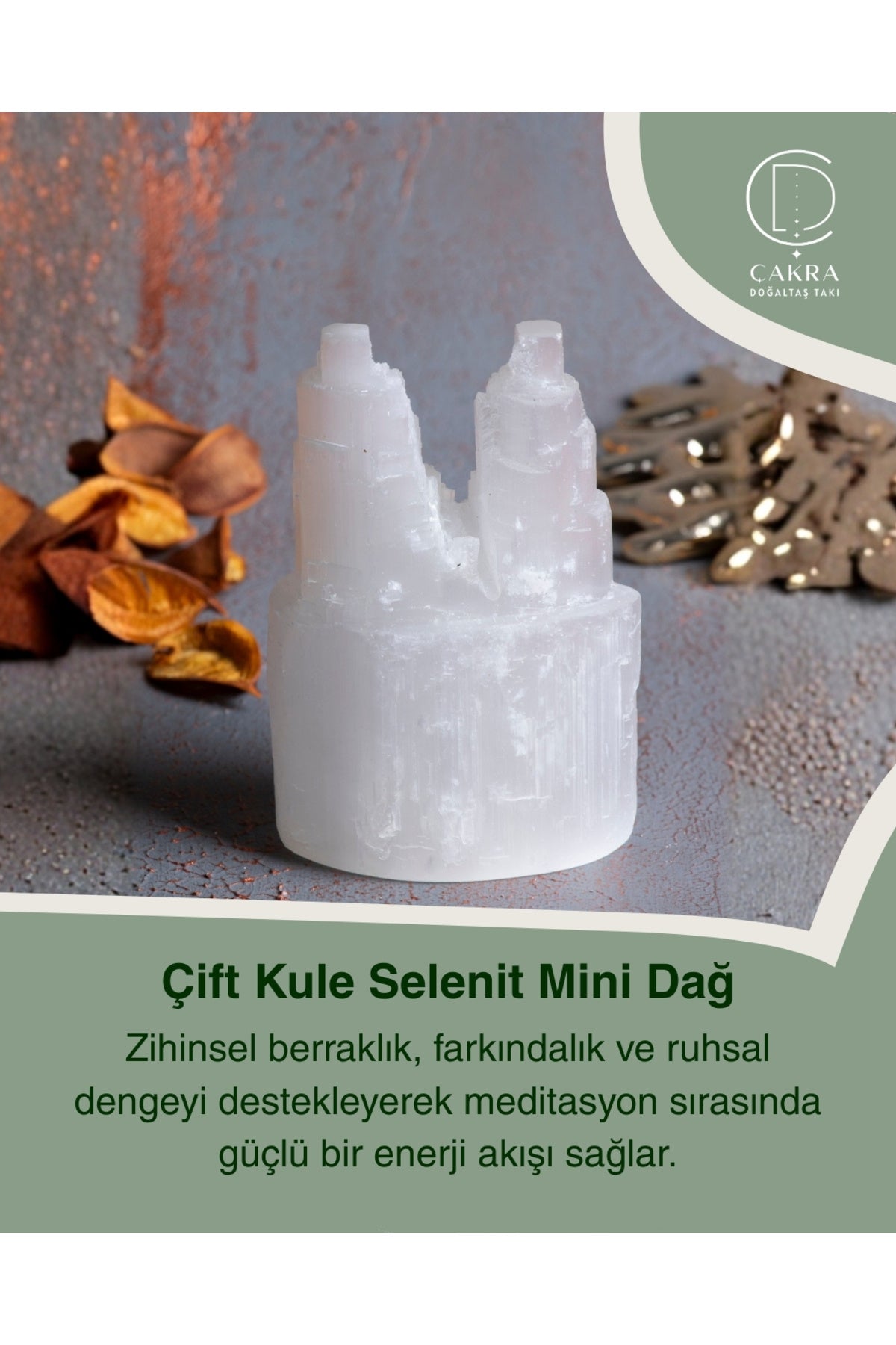 Çift Kule Selenit Mini Dağ Obje — görsel 1