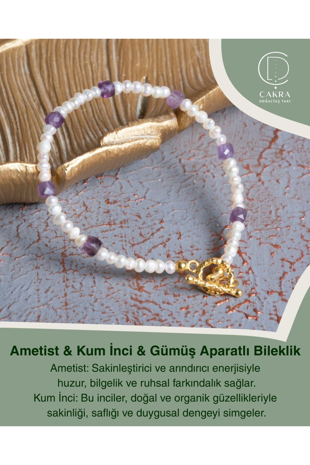 Ametist & Kum İnci & Gümüş Aparatlı Bileklik — görsel 1