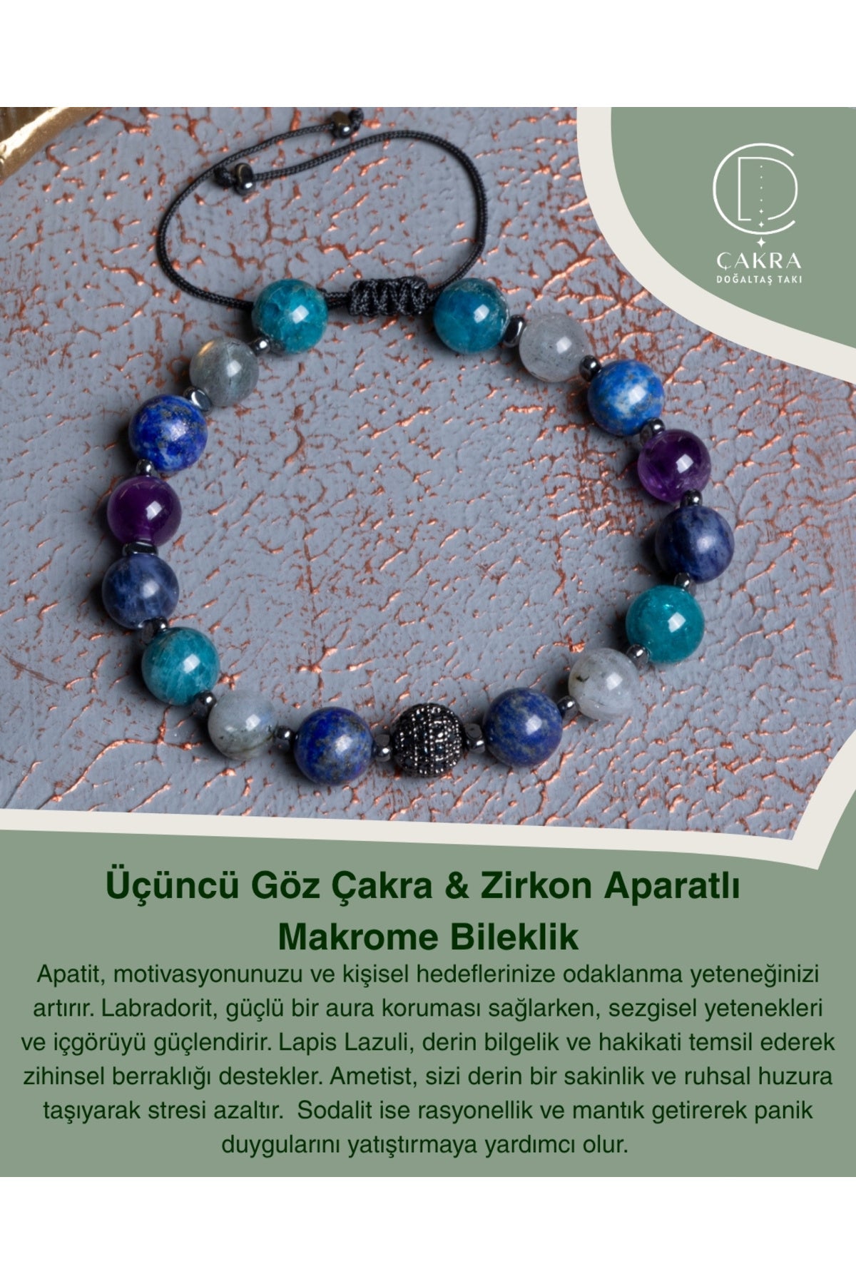 Üçüncü Göz Çakra & Zirkon Aparatlı Makrome Bileklik — görsel 1