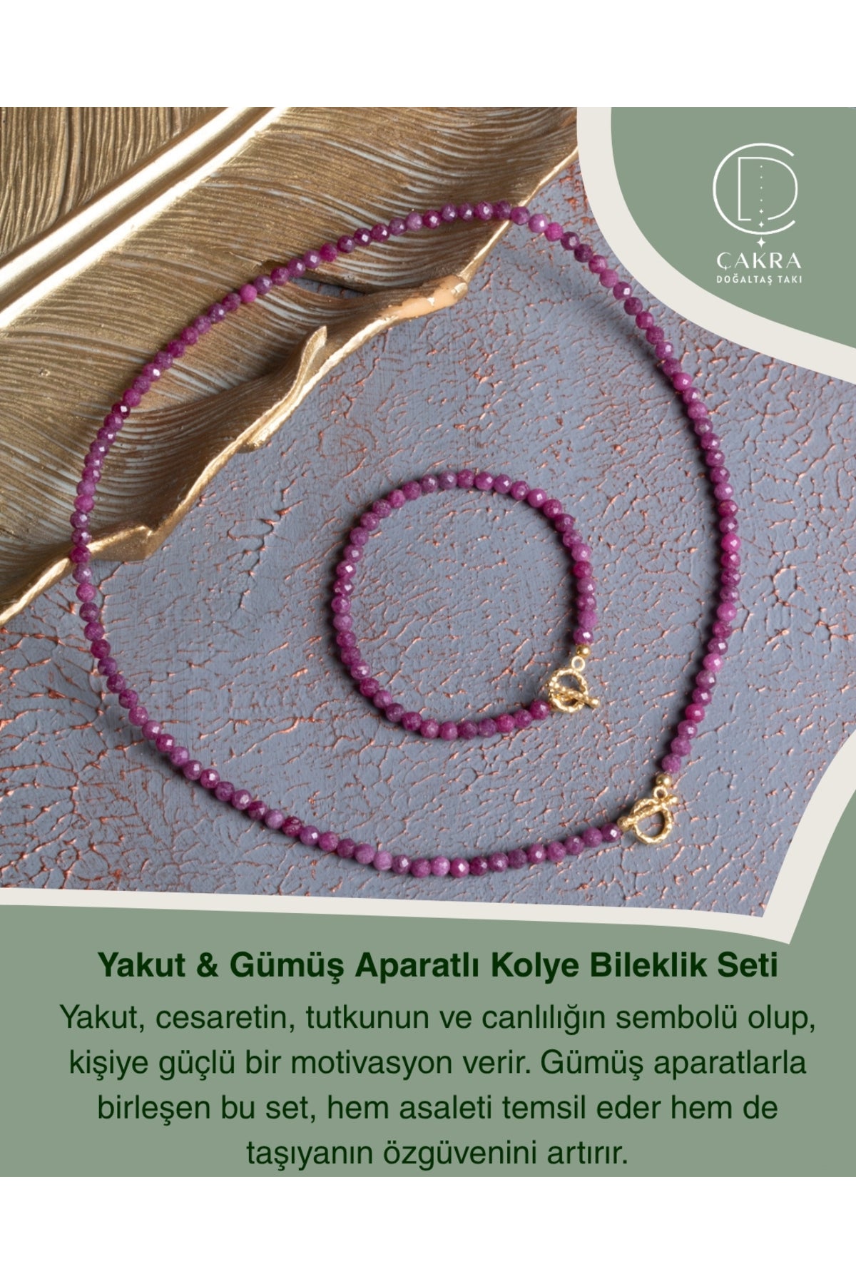 Yakut & Gümüş Aparatlı Kolye Bileklik Seti — görsel 1