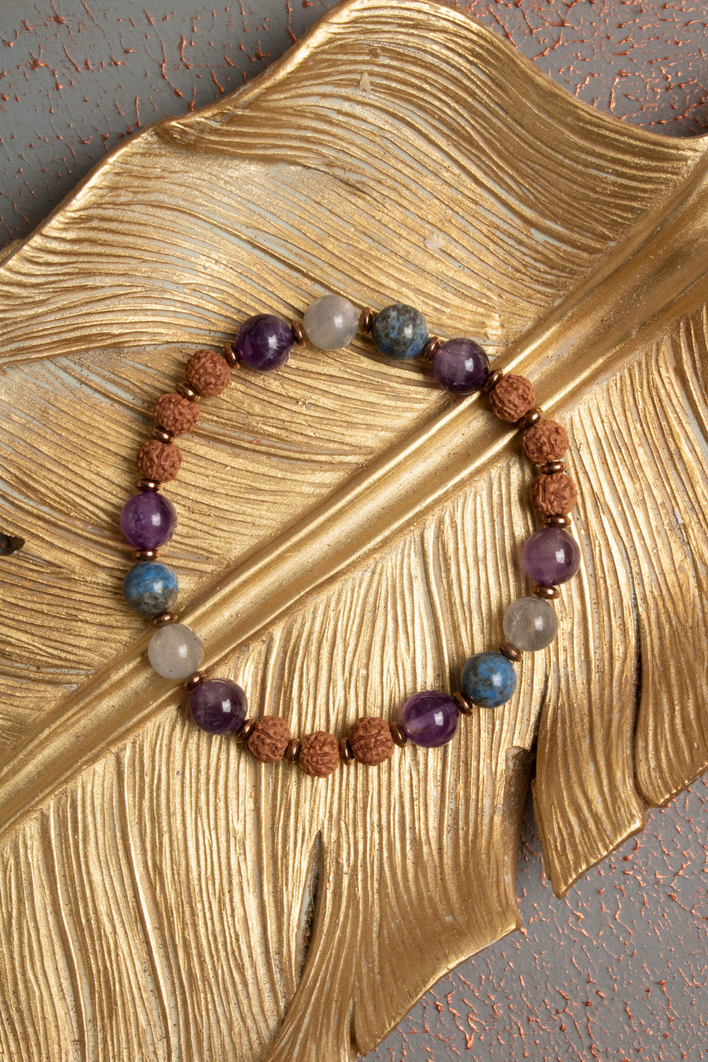 Sertifikalı Doğal Rudraksha, Hematit, Ametist, Labradorit ve Lapis Lazuli Taşı Bileklik — görsel 4