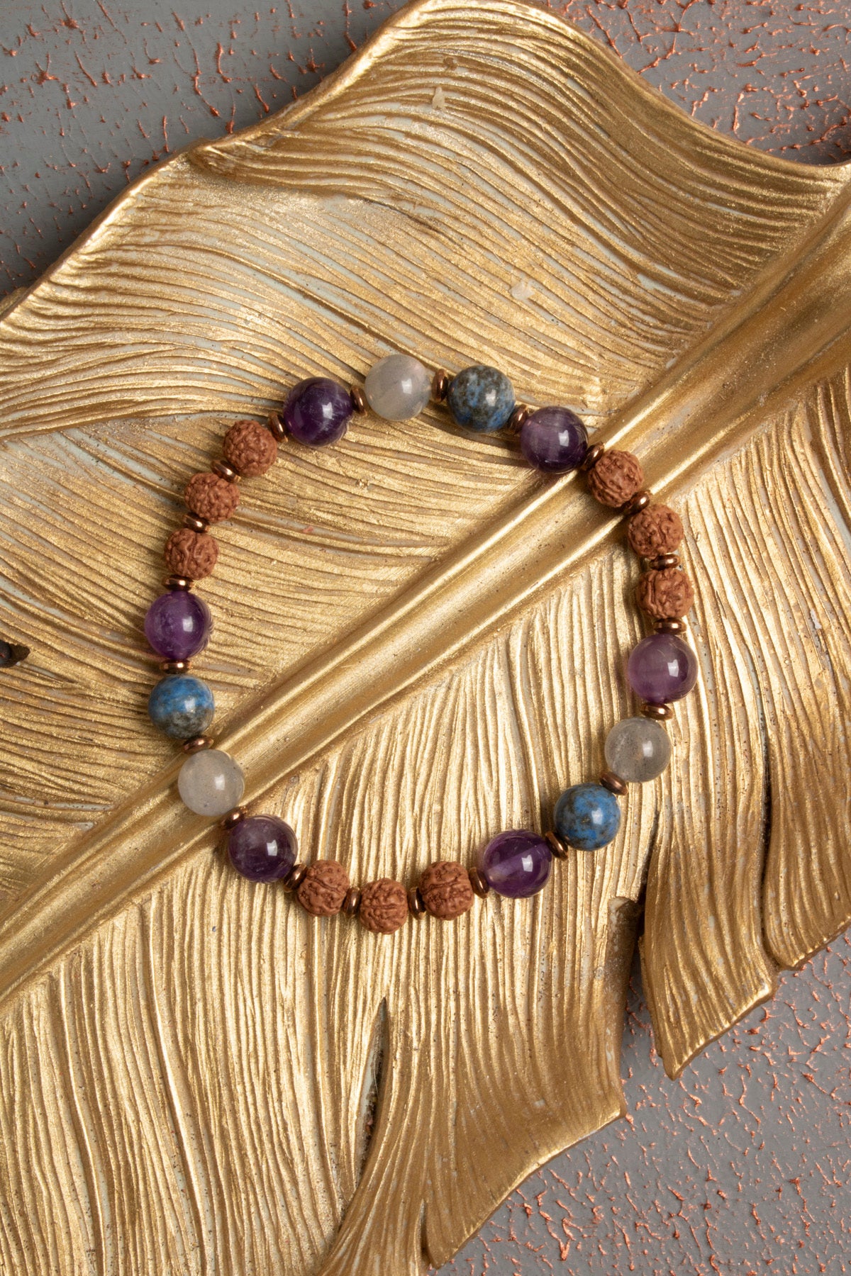 Sertifikalı Doğal Rudraksha, Hematit, Ametist, Labradorit ve Lapis Lazuli Taşı Bileklik — görsel 4