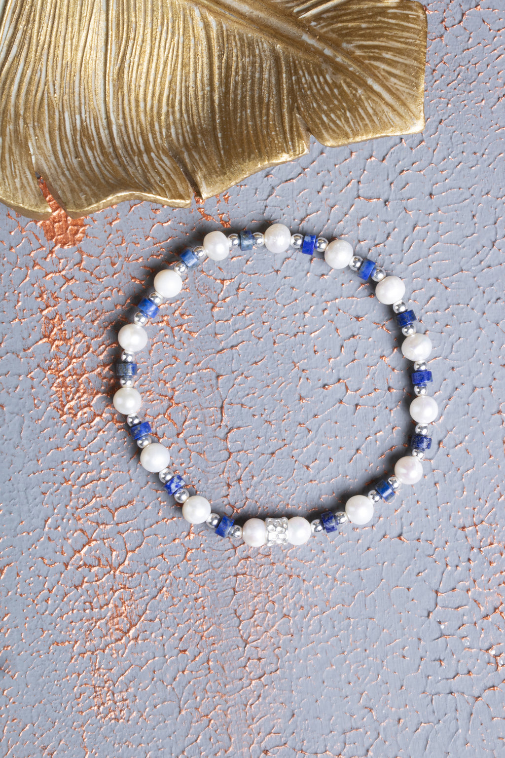 Lapis Lazuli & İnci & Gümüş Aparatlı Bileklik — görsel 2