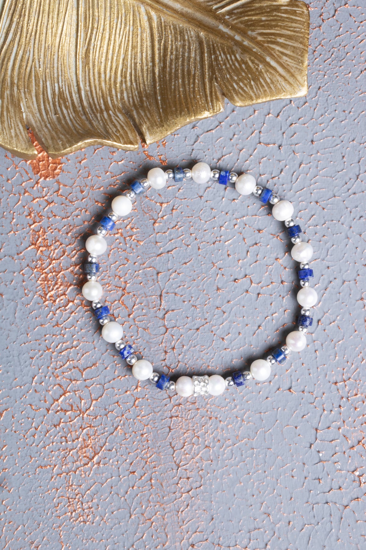 Lapis Lazuli & İnci & Gümüş Aparatlı Bileklik — görsel 2