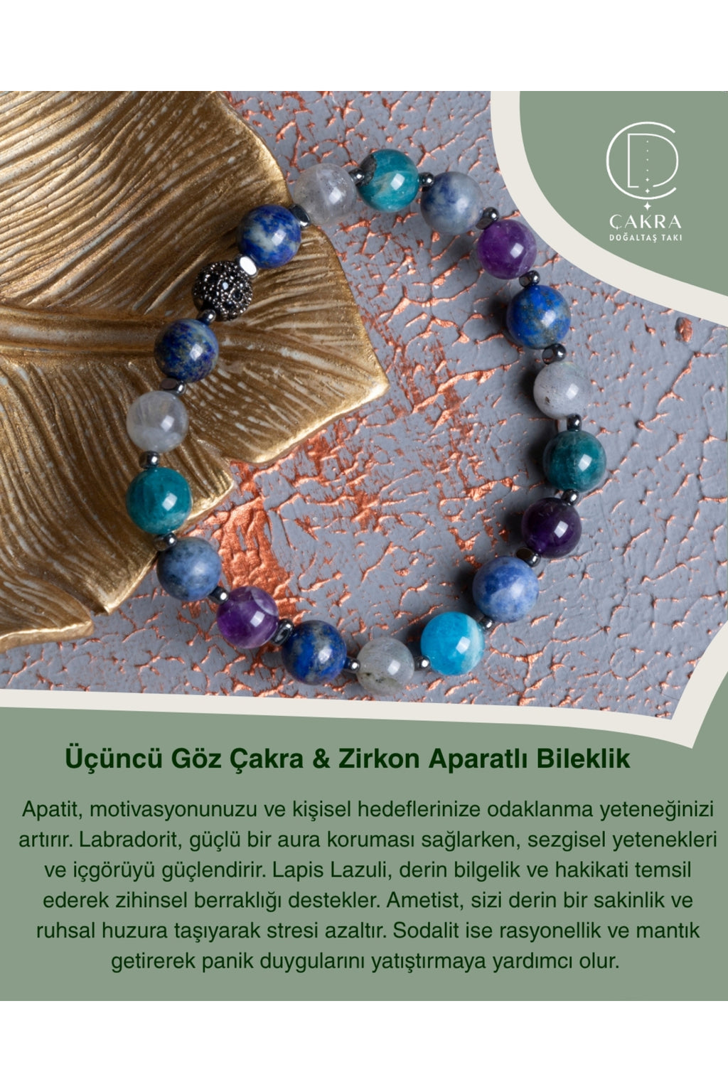 Üçüncü Göz Çakra & Zirkon Aparatlı Bileklik — görsel 1