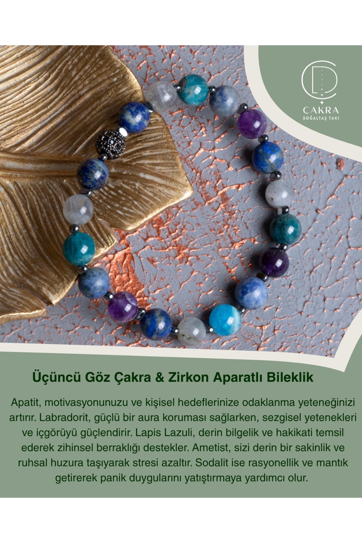 Üçüncü Göz Çakra & Zirkon Aparatlı Bileklik — görsel 1