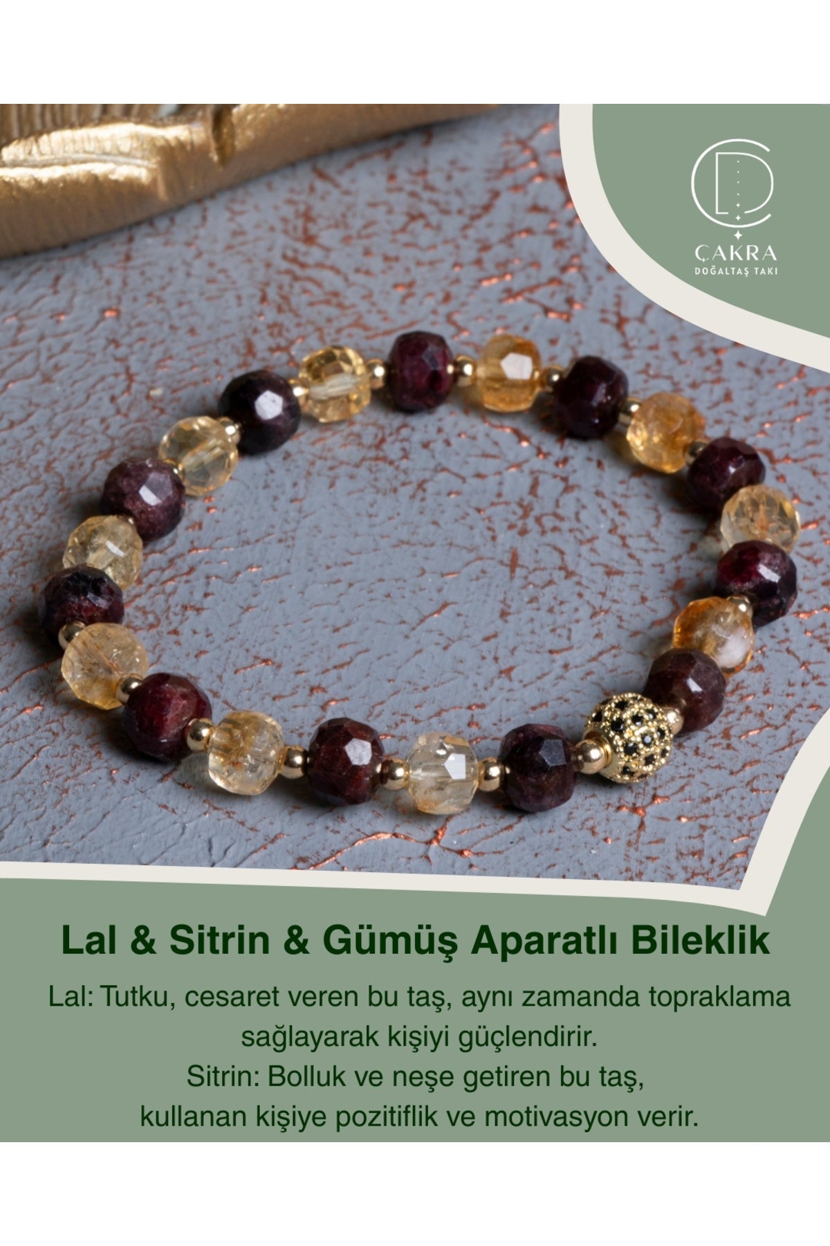 Lal & Sitrin & Gümüş Aparatlı Bileklik — görsel 1