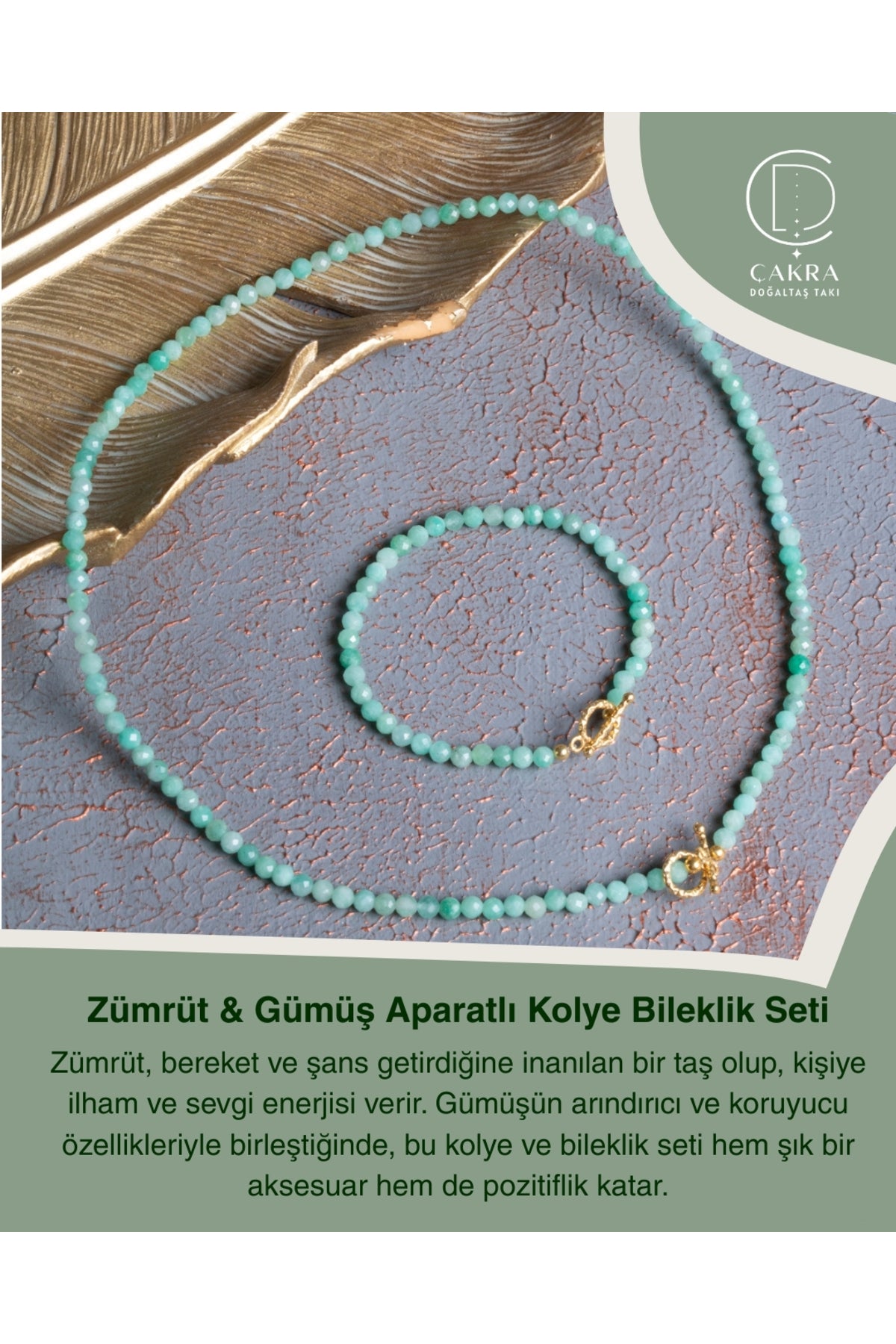 Zümrüt & Gümüş Aparatlı Kolye Bileklik Seti — görsel 1