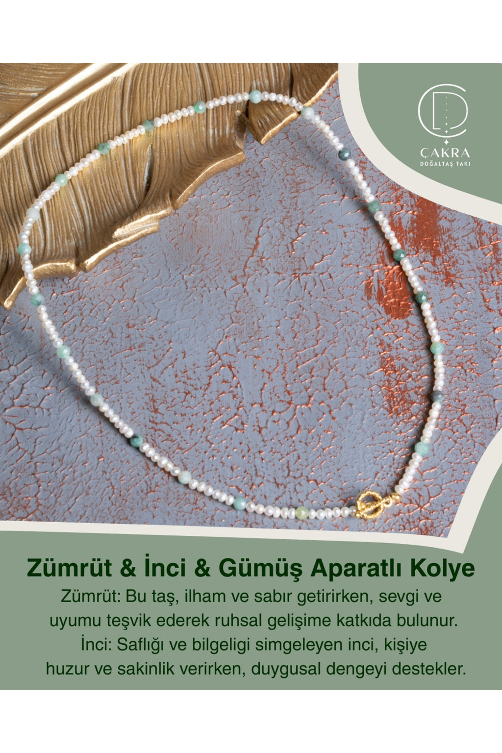 Zümrüt & İnci & Gümüş Aparatlı Kolye — görsel 1