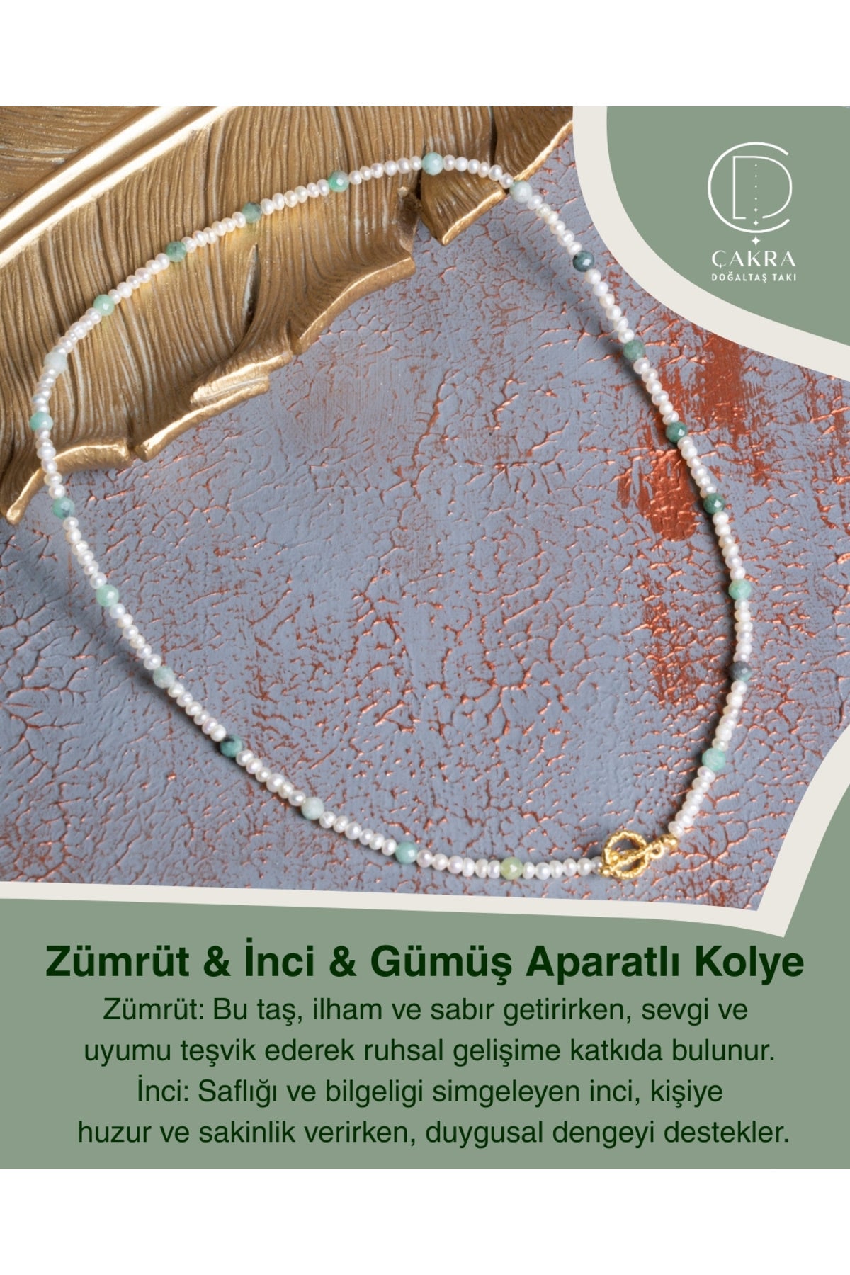 Zümrüt & İnci & Gümüş Aparatlı Kolye — görsel 1