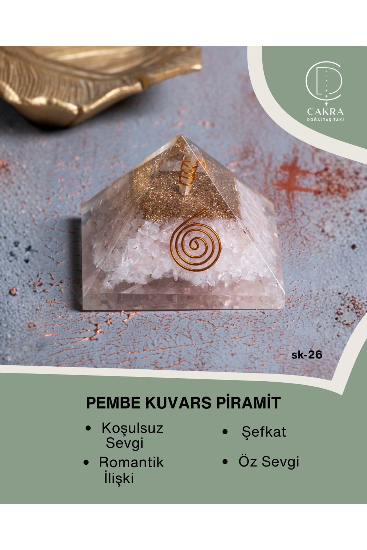 Sertifikalı Pembe Kuvars Piramit Obje — görsel 1