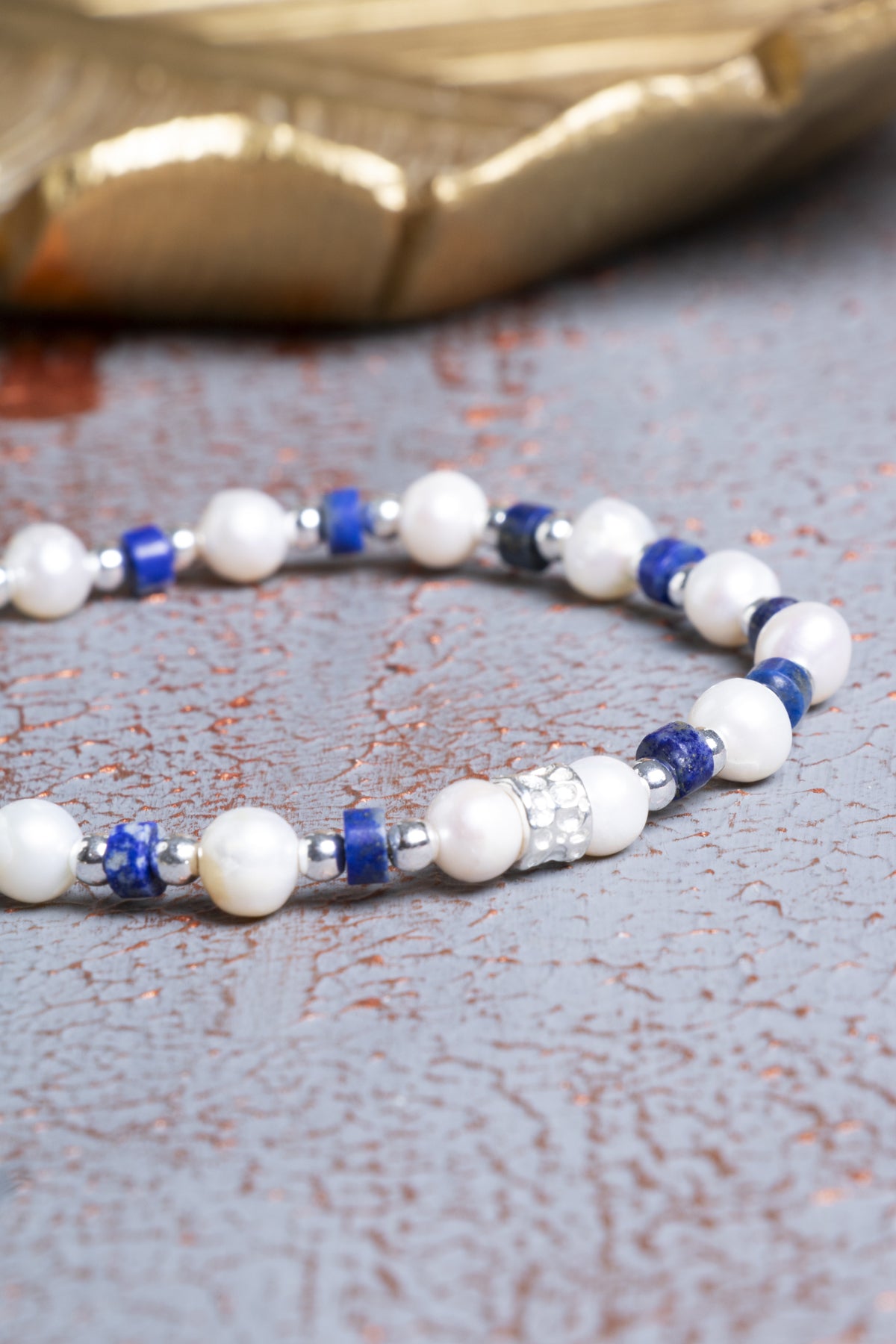 Lapis Lazuli & İnci & Gümüş Aparatlı Bileklik — görsel 3