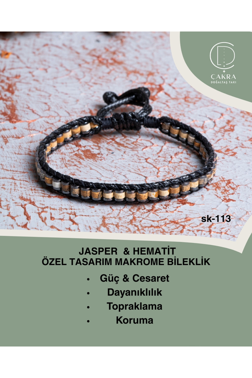 Jasper & Hematit Özel Tasarım Makrome Bileklik — görsel 1