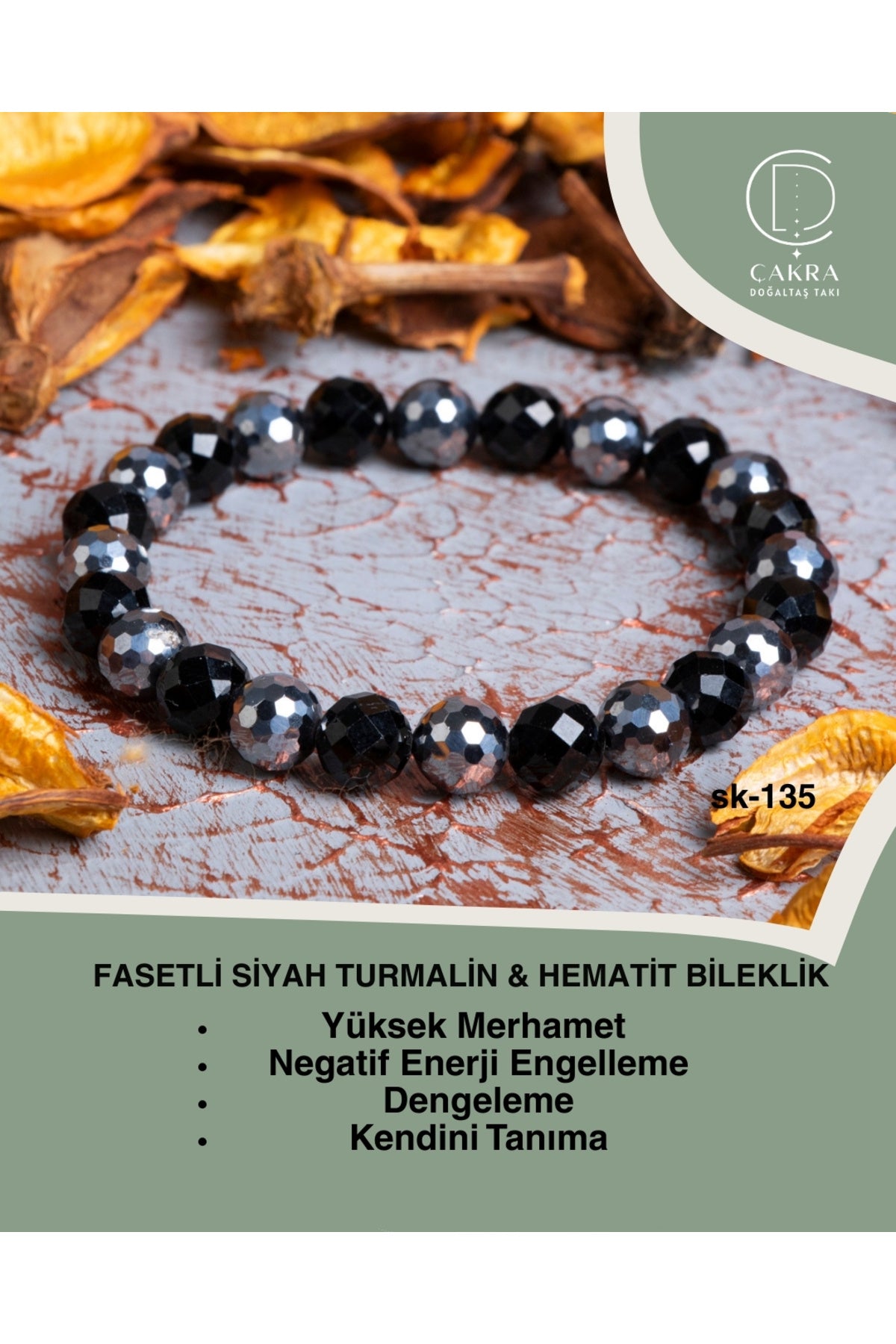 Fasetli Siyah Turmalin & Hematit Bileklik — görsel 1