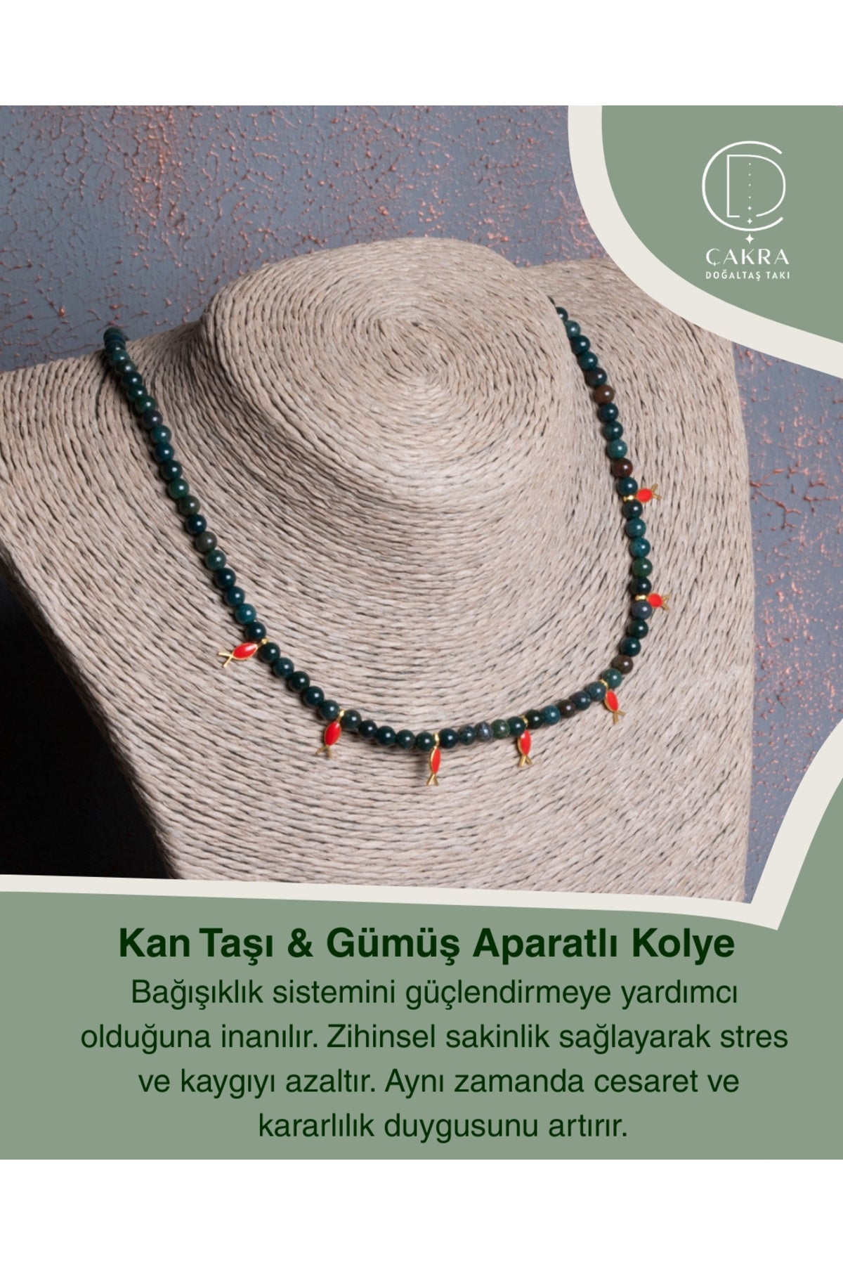 Kan Taşı & Gümüş Aparatlı Kolye — görsel 1