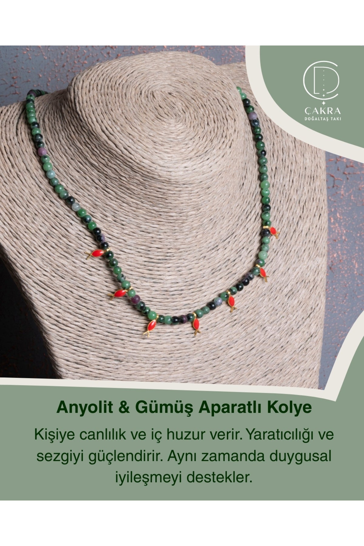 Anyolit & Gümüş Aparatlı Kolye — görsel 1
