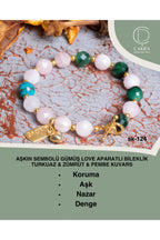 Aşkın Sembolü Gümüş Love Aparatlı Bileklik Turkuaz & Zümrüt & Pembe Kuvars — görsel 1