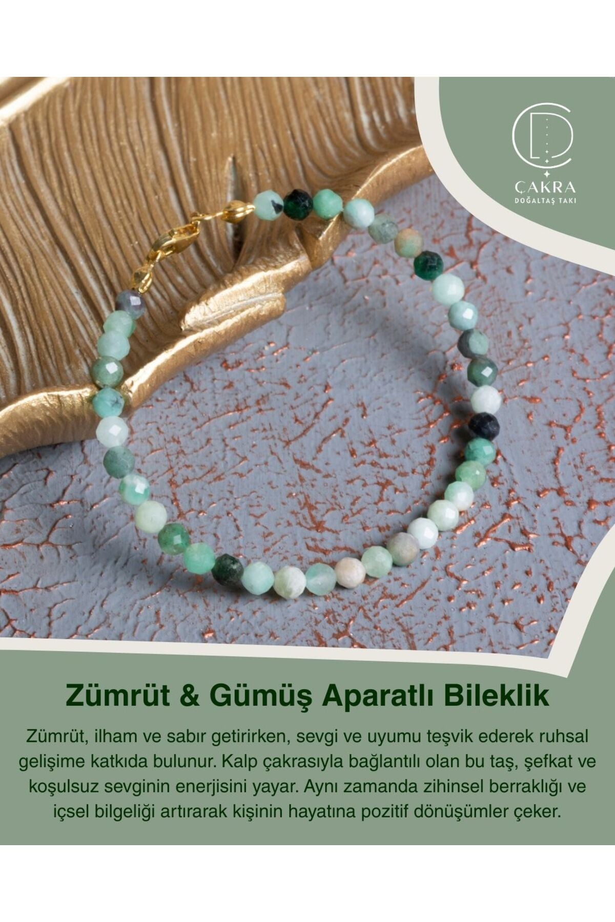 Zümrüt & Gümüş Aparatlı Bileklik — görsel 1