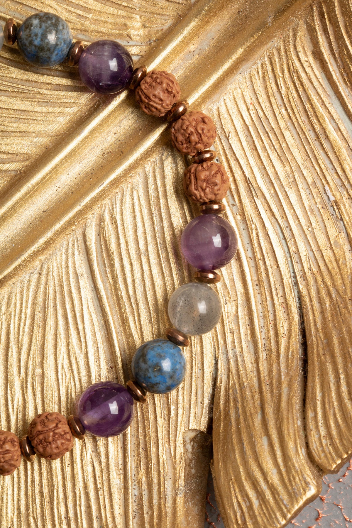 Sertifikalı Doğal Rudraksha, Hematit, Ametist, Labradorit ve Lapis Lazuli Taşı Bileklik — görsel 3