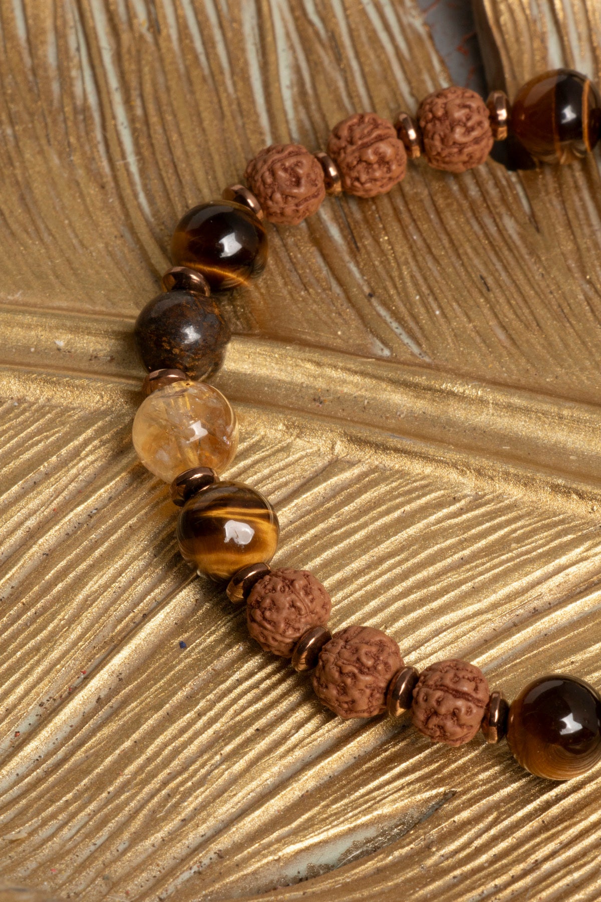 Sertifikalı Doğal Sitrin, Kaplan Gözü, Bronzit ve Rudraksha Taşı Bileklik — görsel 2