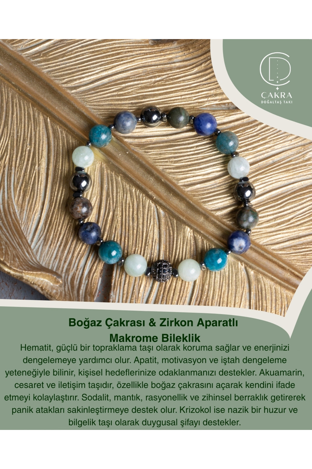 Boğaz Çakrası & Zirkon Aparatlı Makrome Bileklik — görsel 1